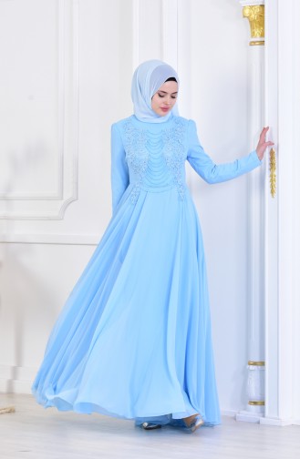 Babyblau Hijab-Abendkleider 8048-01