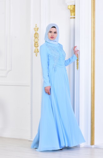 Baby Blue Hijab Evening Dress 8048-01