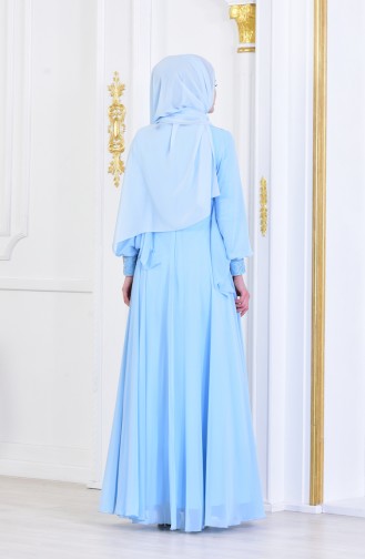 Robe de Soirée İmprimée de Pierre 8088-04 Bleu Bébé 8088-04