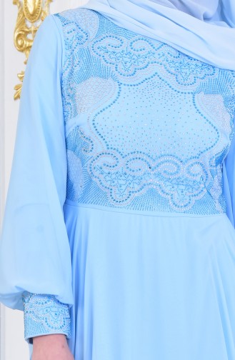 Robe de Soirée İmprimée de Pierre 8088-04 Bleu Bébé 8088-04