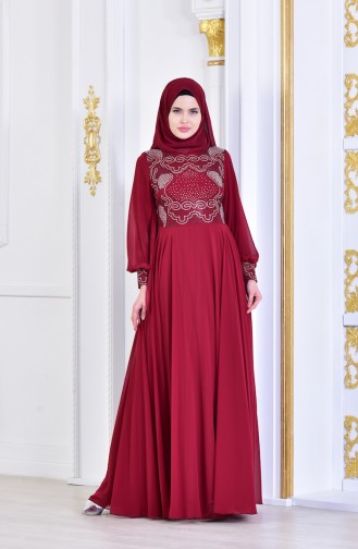 Robe de Soirée İmprimée de Pierre 8088-01 Bordeaux 8088-01