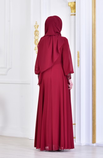 Robe de Soirée İmprimée de Pierre 8088-01 Bordeaux 8088-01