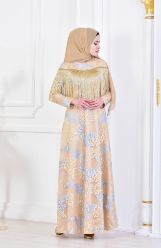 Abendkleid mit Fransen 8096-07 Gold Baby Blau 8096-07