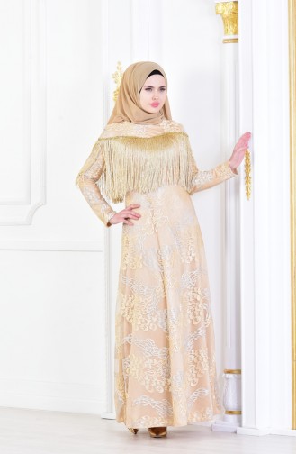 Gold Hijab Evening Dress 8096-01