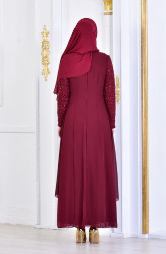 Dark Claret Red Hijab Evening Dress 52651-07