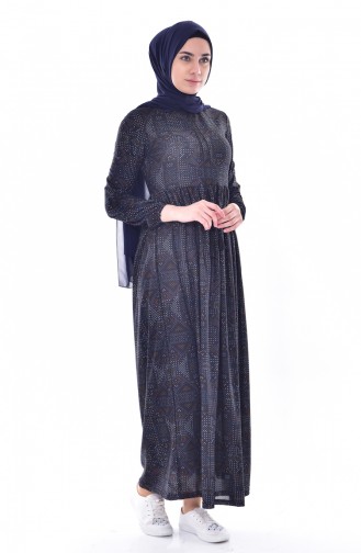 Navy Blue Hijab Dress 3715A-02