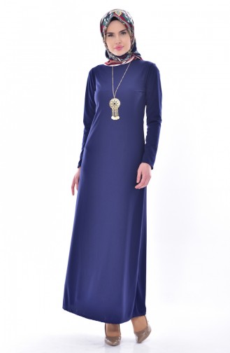 Navy Blue Hijab Dress 4451-04