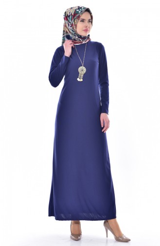 Navy Blue Hijab Dress 4451-04