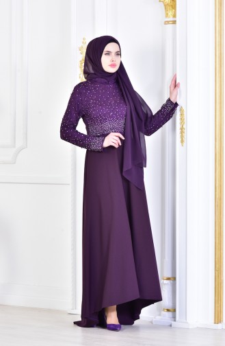 Purple Hijab Evening Dress 6040-05