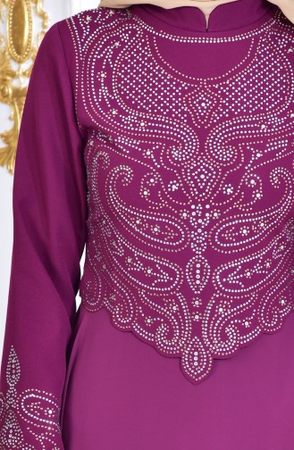 Plum Hijab Evening Dress 6048-06