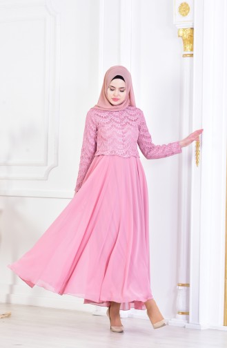 Powder Hijab Evening Dress 8140-01