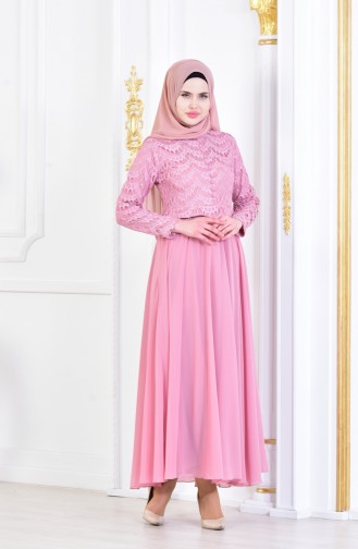 Powder Hijab Evening Dress 8140-01