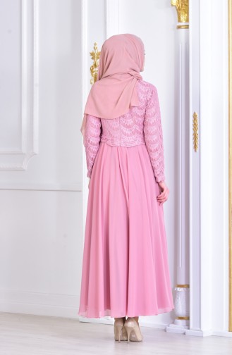Powder Hijab Evening Dress 8140-01