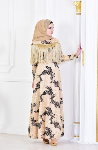 Abendkleid mit Fransen 8096-06 Gold Schwarz 8096-06