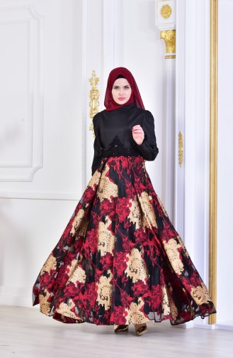 Geschnürtes Abendkleid 1713255-03 Schwarz Rot 1713255-03