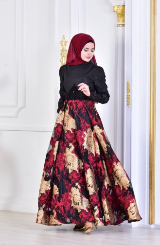 فستان بتصميم مطبع مع تفاصيل مرصعة ومن الدانتيل  1713255-03