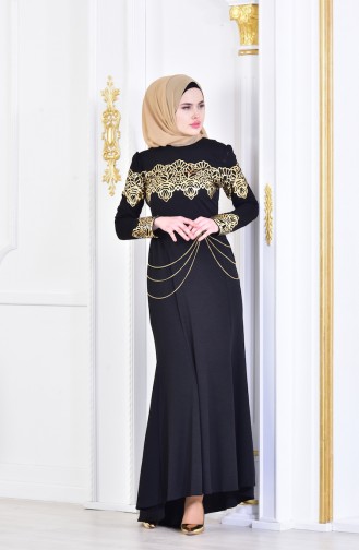 Robe de Soirée Col Chaîne 2056-03 Noir 2056-03