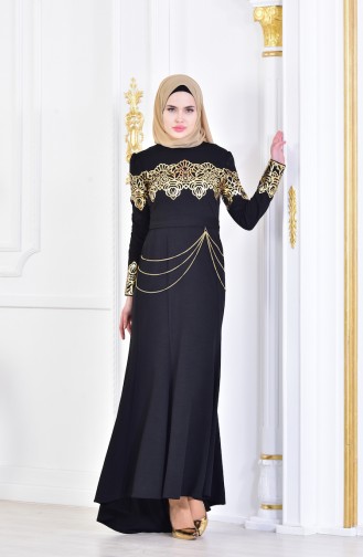 Black Hijab Evening Dress 2056-03
