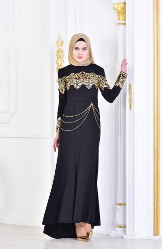 Robe de Soirée Col Chaîne 2056-03 Noir 2056-03