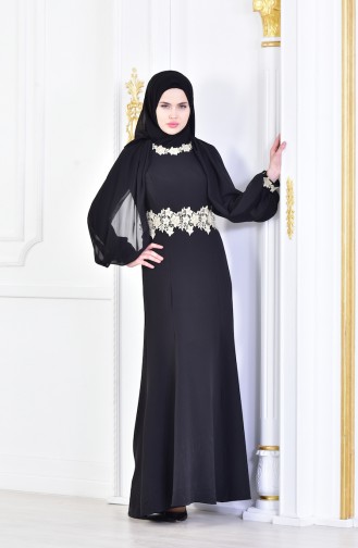 Black Hijab Evening Dress 1056-02