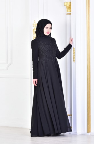 فساتين سهرة بتصميم اسلامي أسود 8048-03