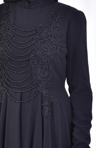 Robe de Soirée İmprimée de Perles 8048-03 Noir 8048-03