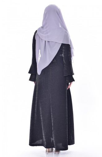 Volanlı Simli Elbise 4885-01 Siyah