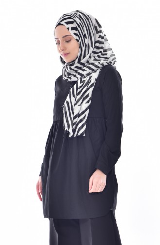 Tunique Chemise Plissée avec Poches 0708-01 Noir 0708-01