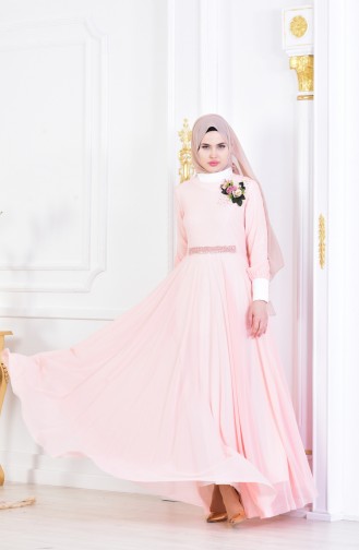 Salmon Hijab Evening Dress 1713167-01