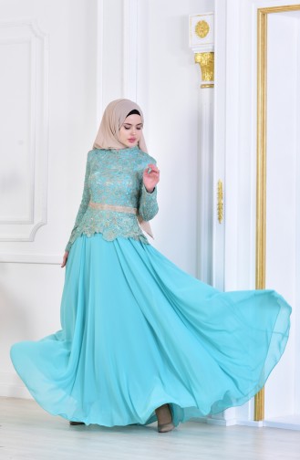 Robe de Soirée a Dentelle 7942-02 Vert eau 7942-02