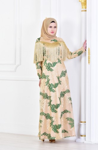 Emerald Green Hijab Evening Dress 8096-03