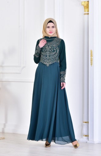 Emerald Green Hijab Evening Dress 6048-02