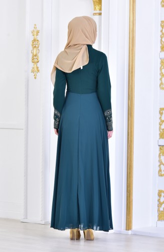 Emerald Green Hijab Evening Dress 6048-02