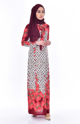 Claret Red Hijab Dress 5181-03