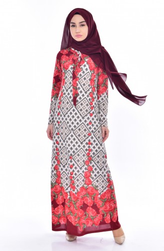 Claret Red Hijab Dress 5181-03
