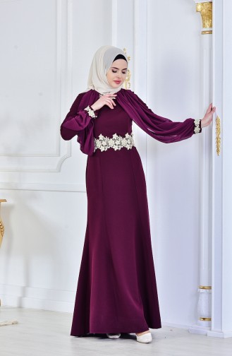 Fuchsia Hijab Evening Dress 1056-03