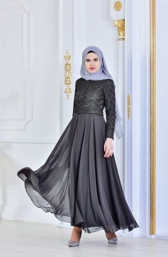 Khaki Hijab Evening Dress 8140-04