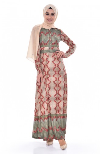 Khaki Hijab Dress 5199-01