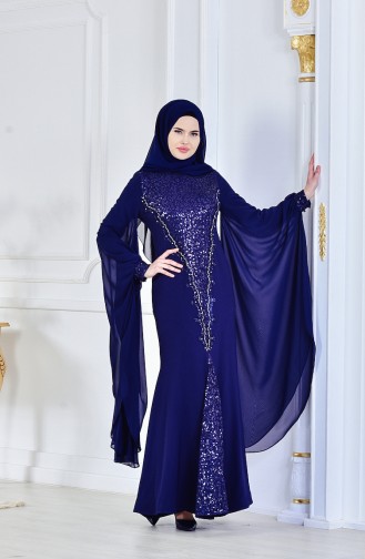 Navy Blue Hijab Evening Dress 1713187-01