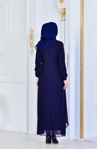 Navy Blue İslamitische Avondjurk 8565-01