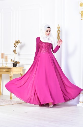 Abendkleid mit Perlen 8048-04 Zwetschge 8048-04