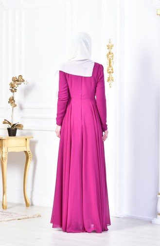 Robe de Soirée İmprimée de Perles 8048-04 Plum 8048-04