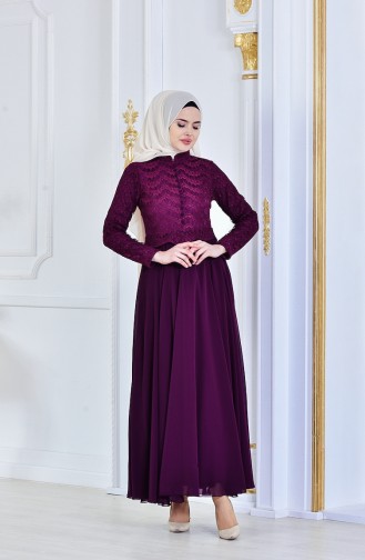 Plum Hijab Evening Dress 8140-03
