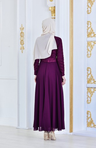 Plum Hijab Evening Dress 8140-03