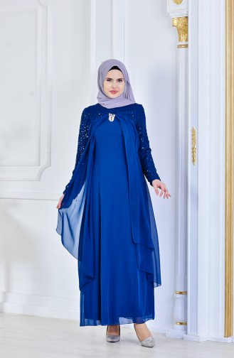 فساتين سهرة بتصميم اسلامي أزرق زيتي 52651-06