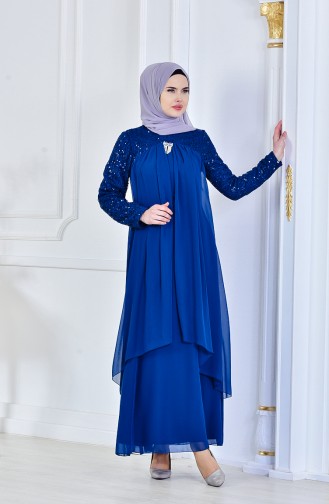 Petrol Hijab Evening Dress 52651-06