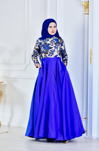 Robe de Soirée a Paillette 701222-01 Bleu Roi 701222-01