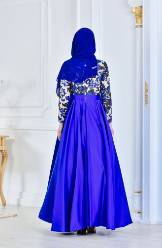 Robe de Soirée a Paillette 701222-01 Bleu Roi 701222-01