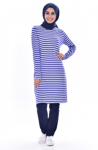 Çizgili Tunik 8146-05 Saks