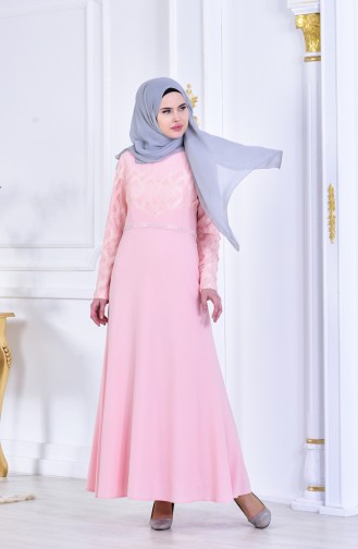 Salmon Hijab Evening Dress 1713179-02
